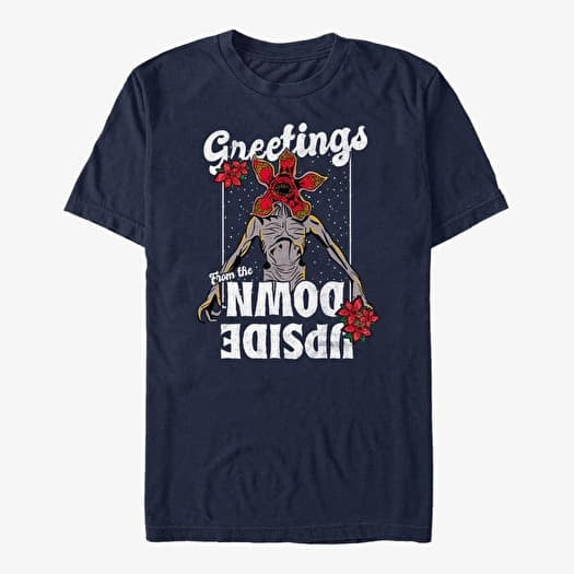 Tričko Merch Netflix Stranger Things - Demogorgon Season's Greetings Unisex T-Shirt Navy Blue