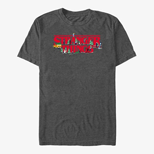 T-shirt Merch Netflix Stranger Things - Christmas Scene Logo Unisex T-Shirt Dark Heather Grey