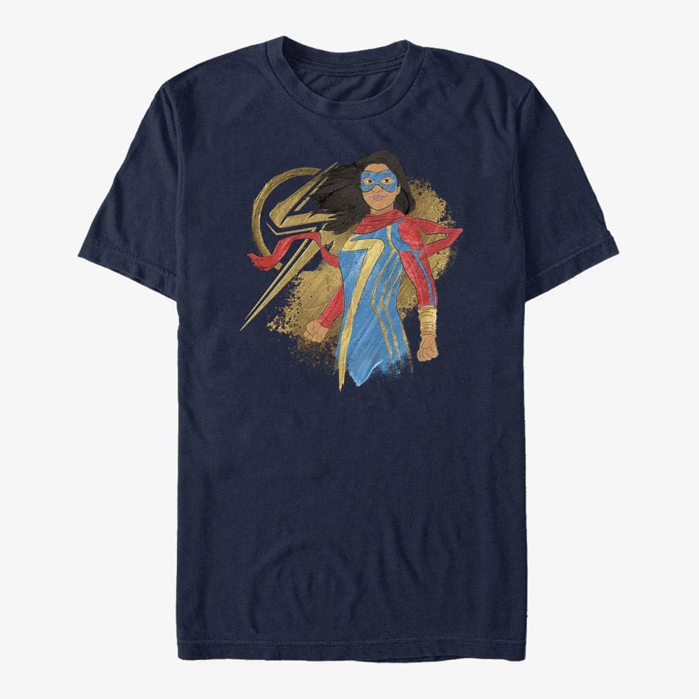 Pólók Merch Ms. Marvel - Ms. Marvel Portrait Unisex T-Shirt Navy Blue