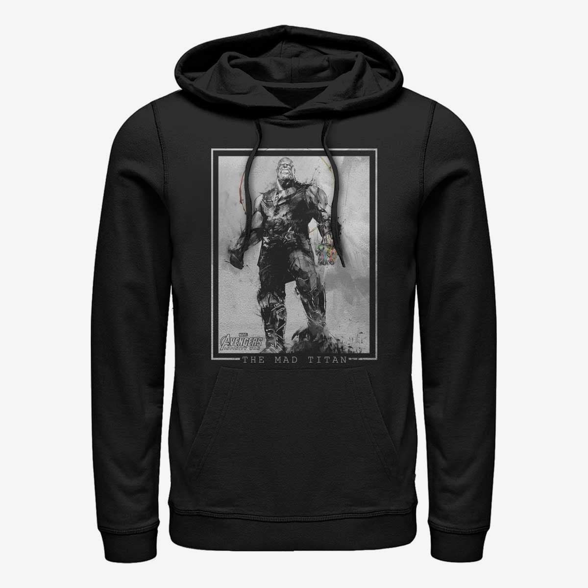 Džemperiai su gobtuvais ir džemperiai Merch Marvel Avengers: Infinity War - Mad Titan Thanos Unisex Hoodie Black
