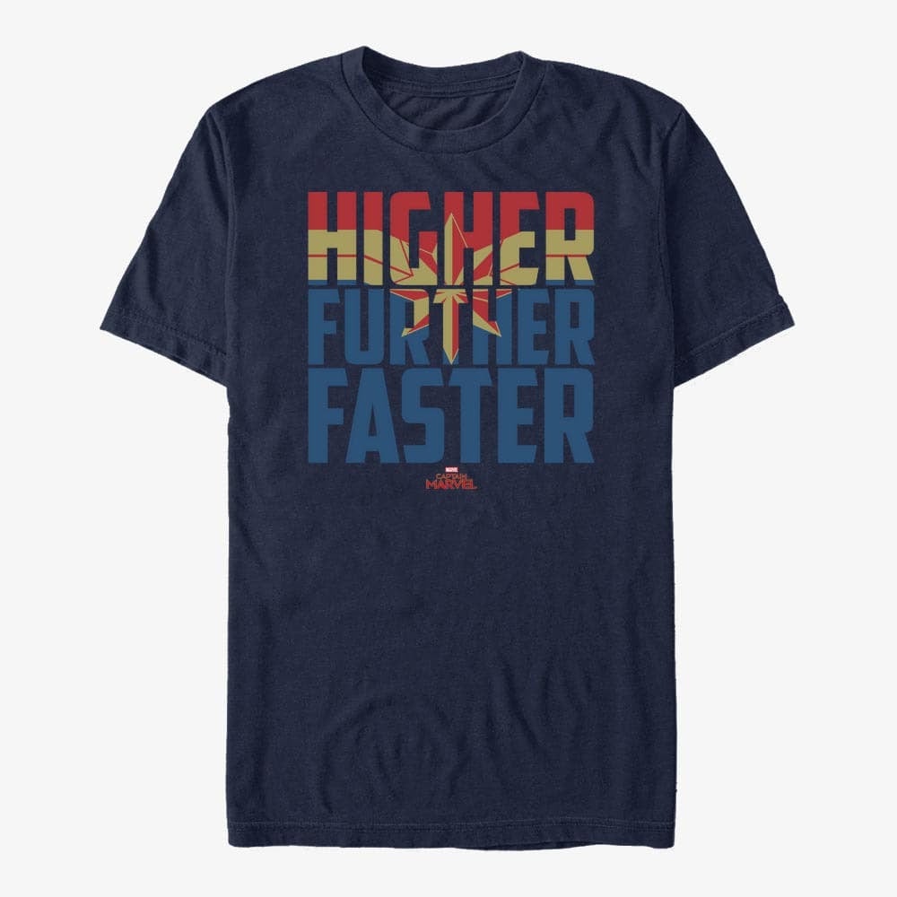 Tričká Merch Captain Marvel: Movie - Higher Faster Fill Unisex T-Shirt Navy Blue