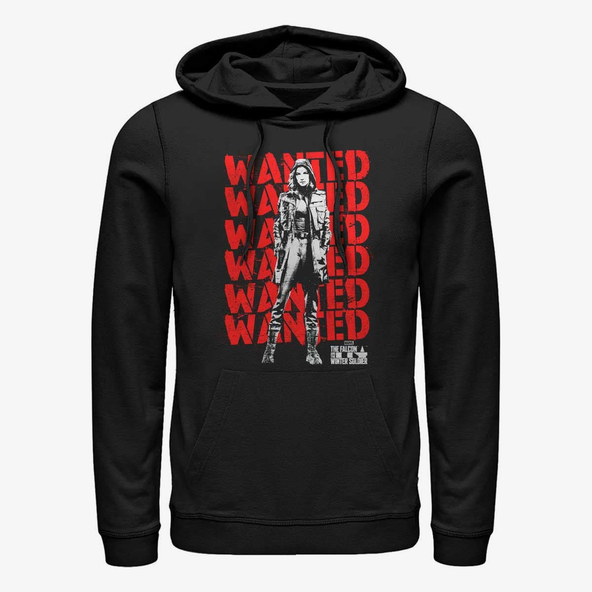 Hoodies and sweatshirts  Merch Marvel The Falcon and the Winter Soldier - WANTED REPEATING RED Unisex Hoodie Black