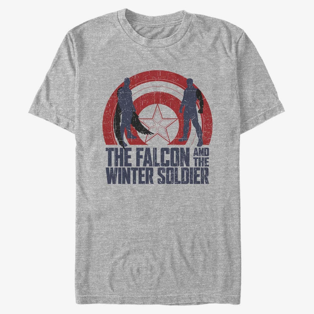 Trička Merch Marvel The Falcon and the Winter Soldier - Shield Sun Unisex T-Shirt Heather Grey