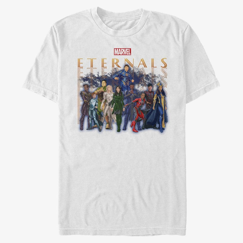 Trička Merch Marvel The Eternals - ETERNALS GROUP REPEATING Unisex T-Shirt White