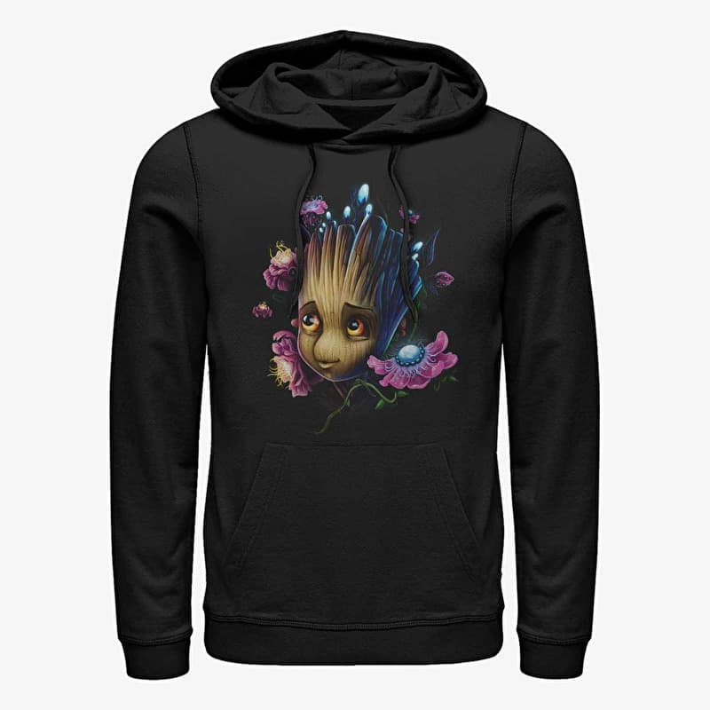 Mikina Merch Marvel GOTG Classic - GROOT FLOWERS Unisex Hoodie Black