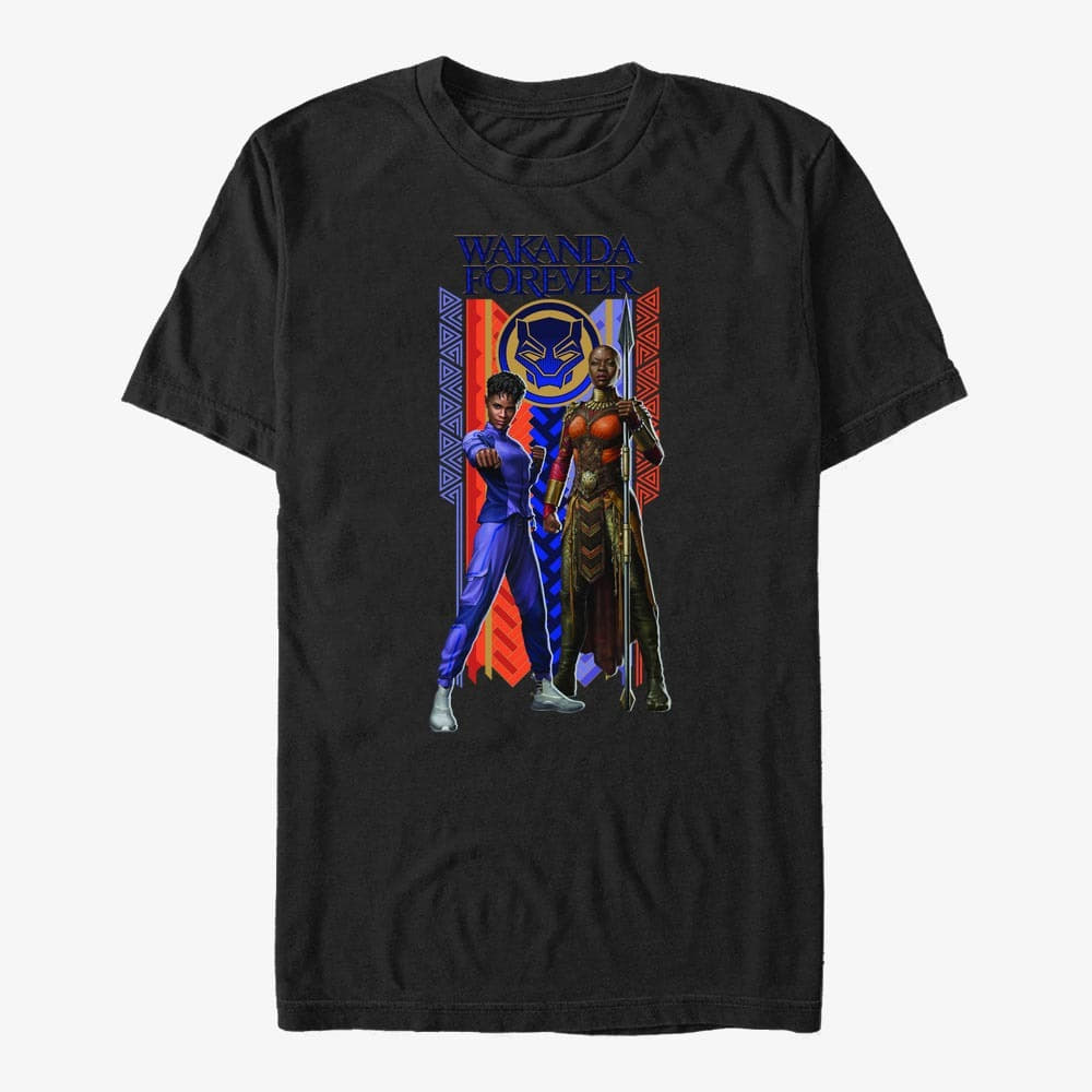 Magliette Merch Marvel Black Panther: Wakanda Forever - Wakanda Forever Duo Banner Unisex T-Shirt Black
