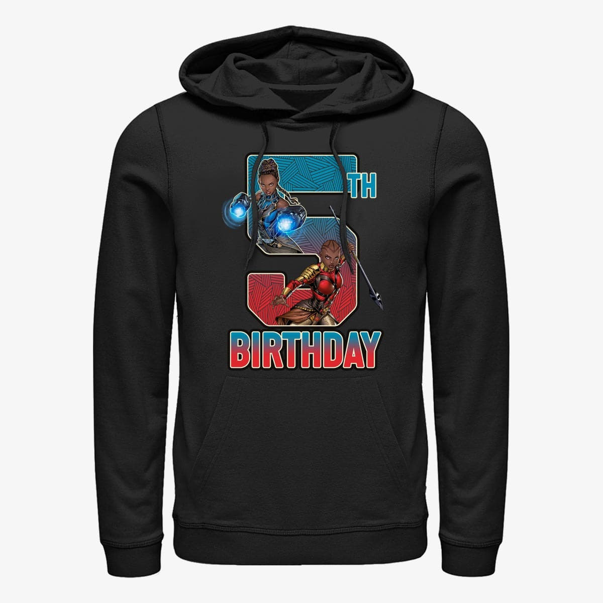Mikiny Merch Marvel Avengers Classic - Shuri Okoye 5th Bday Unisex Hoodie Black