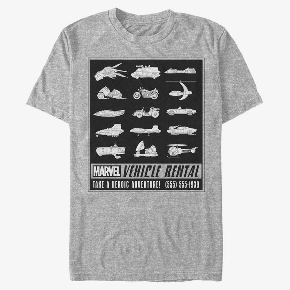 Trička Merch Marvel Avengers Classic - Marvel Vechicle Rental Unisex T-Shirt Heather Grey