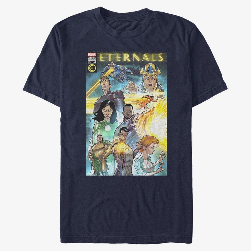 Trička Merch Marvel The Eternals - Comic Cover Unisex T-Shirt Navy Blue