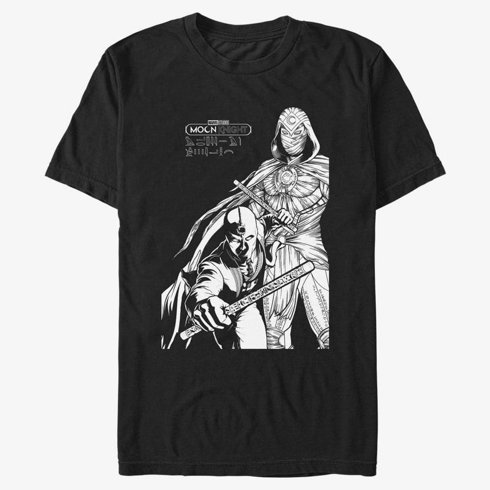 Marškinėliai Merch Marvel Moon Knight - Mk Line Art Duo Unisex T-Shirt Black