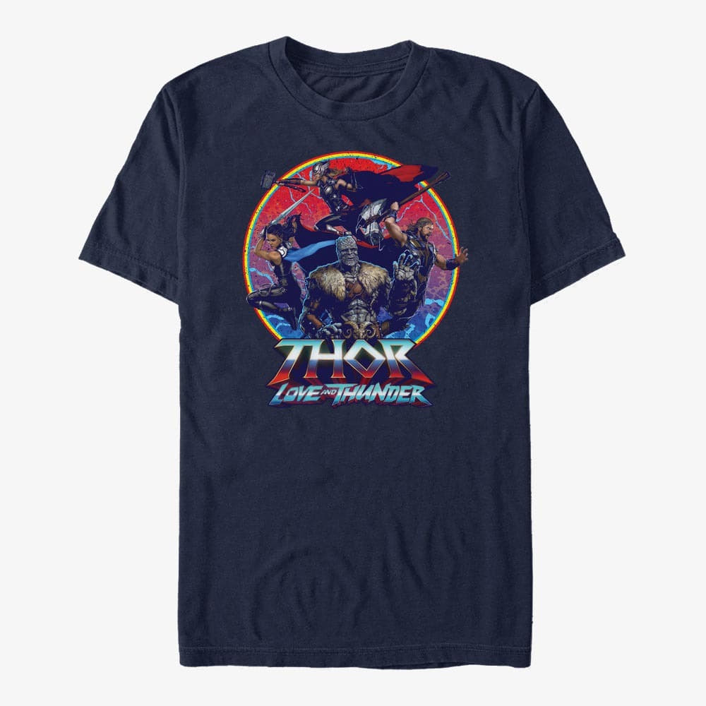 T-särgid Merch Marvel Thor: Love and Thunder - Group Emblem Unisex T-Shirt Navy Blue