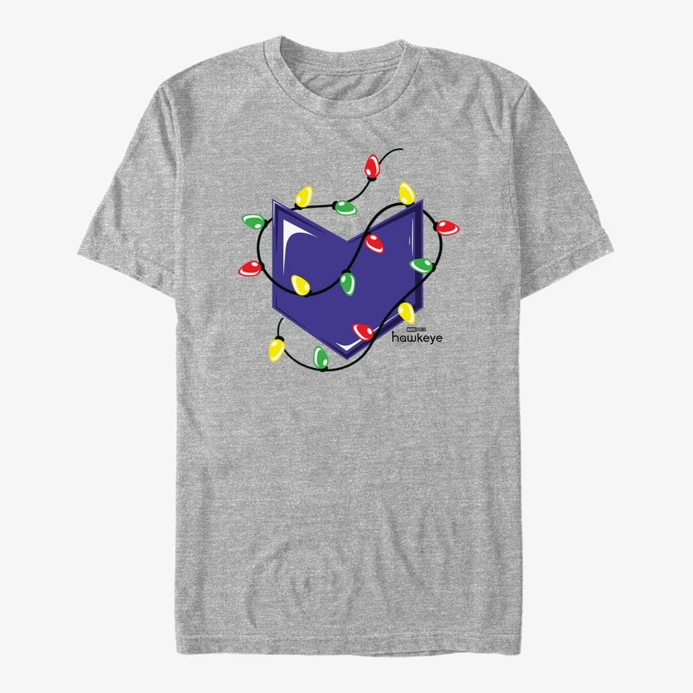 T-särgid Merch Marvel Hawkeye - Christmas Lights Logo Unisex T-Shirt Heather Grey