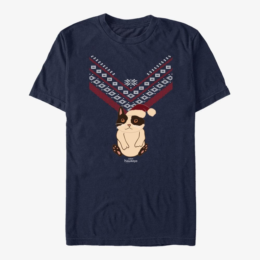 Trička Merch Marvel Hawkeye - Cat Sweater Unisex T-Shirt Navy Blue