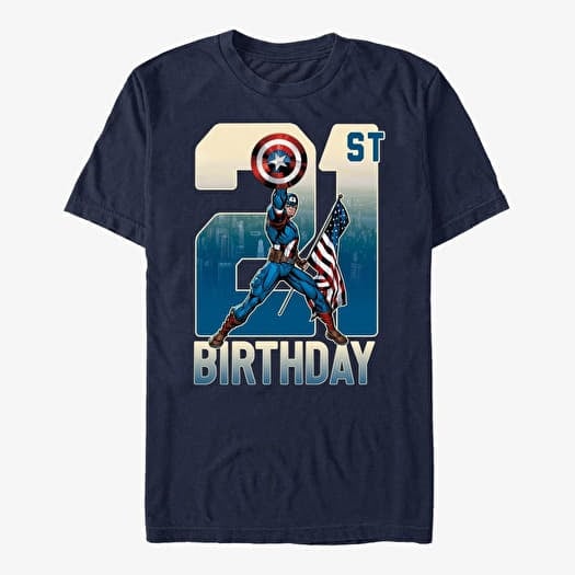 Tričko Merch Marvel Avengers Classic - Capt America 21st Bday Unisex T-Shirt Navy Blue