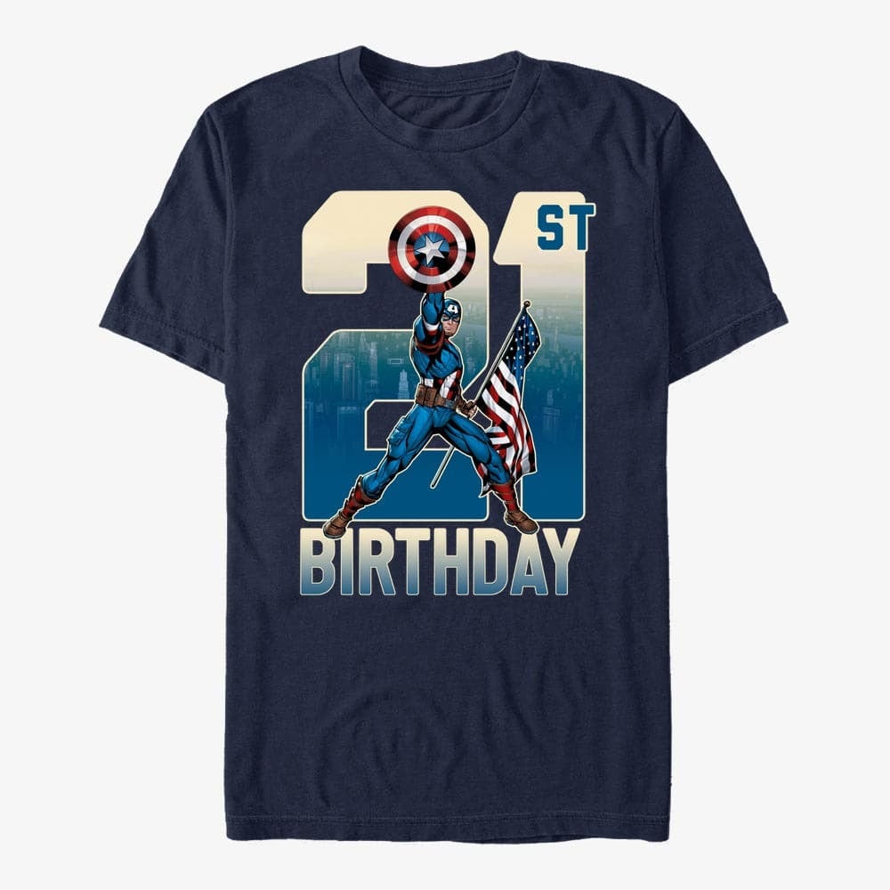 Trička Merch Marvel Avengers Classic - Capt America 21st Bday Unisex T-Shirt Navy Blue