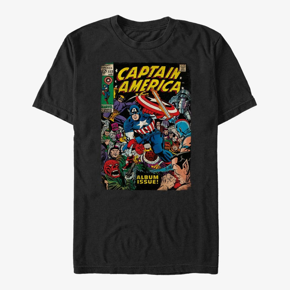 Trička Merch Marvel Avengers Classic - Captain FrontCover Comp Unisex T-Shirt Black