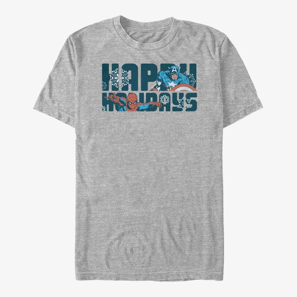 Trička Merch Marvel Avengers Classic - Happiest Of Holidays Unisex T-Shirt Heather Grey