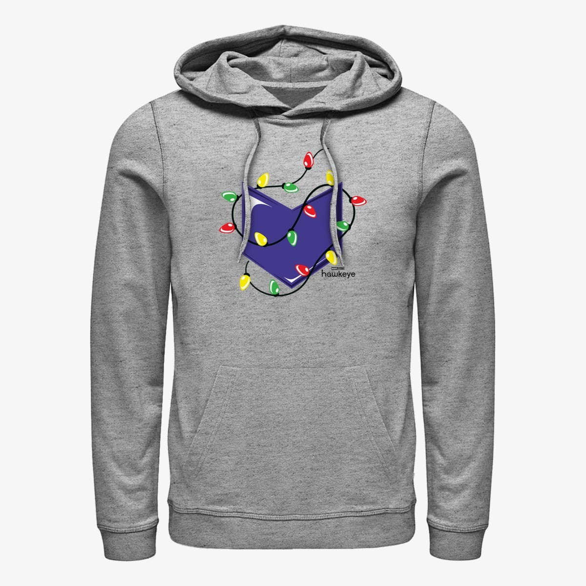 Moletons e blusas de moletom Merch Marvel Hawkeye - Christmas Lights Logo Unisex Hoodie Heather Grey