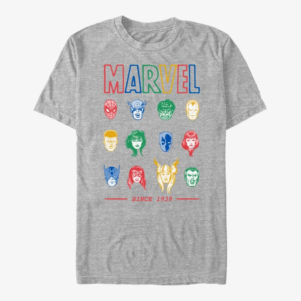 Magliette Merch Marvel Avengers Classic - Primary Faces Unisex T-Shirt Heather Grey