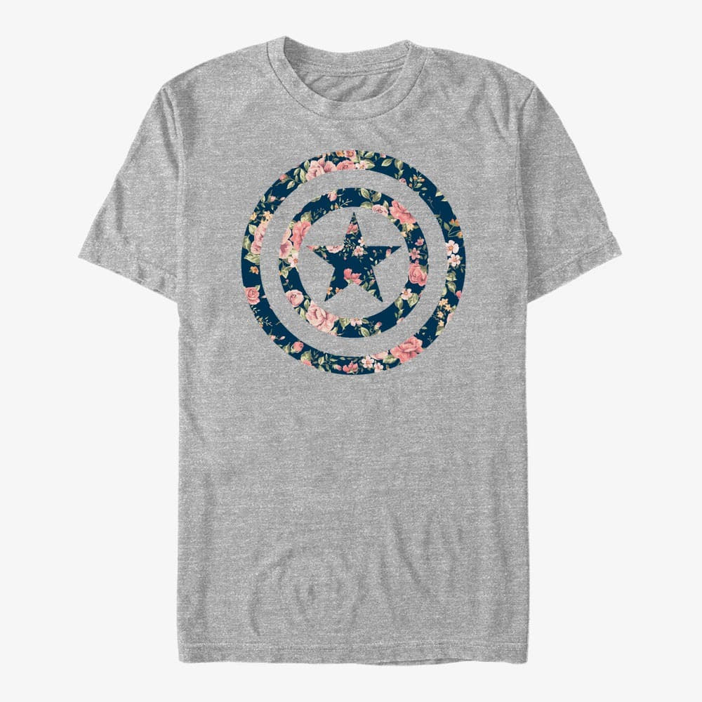 T-Shirts Merch Marvel Avengers Classic - Captain Floral Unisex T-Shirt Heather Grey