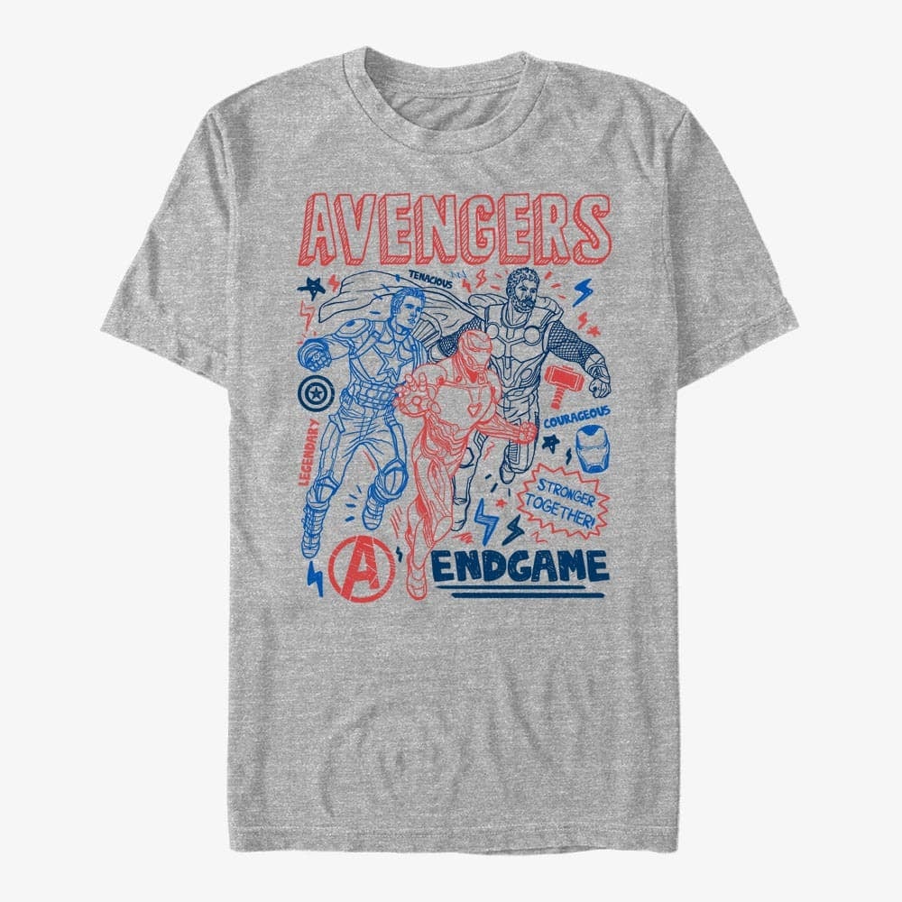 Trička Merch Marvel Avengers: Endgame - Earths Mightiest Doodles Unisex T-Shirt Heather Grey