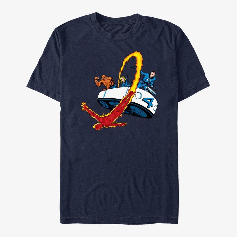 Trička Merch Marvel Avengers Classic - Fantastic 4 Vehicle Unisex T-Shirt Navy Blue