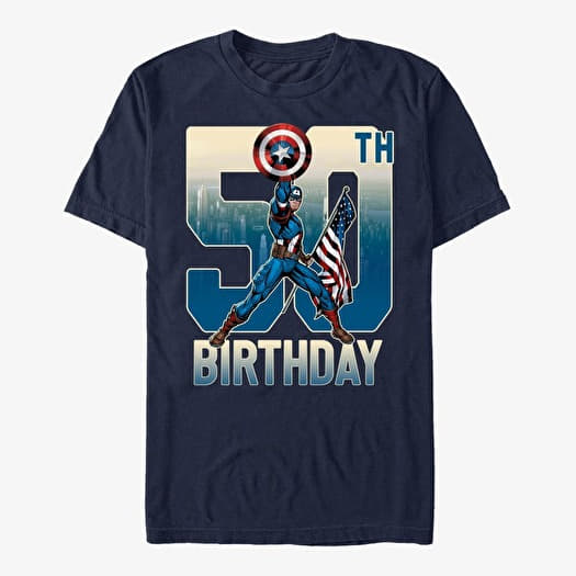 Marškinėliai Merch Marvel Avengers Classic - Capt America 50th Bday Unisex T-Shirt Navy Blue