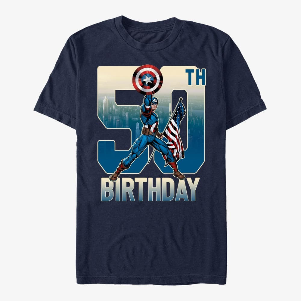 Trička Merch Marvel Avengers Classic - Capt America 50th Bday Unisex T-Shirt Navy Blue