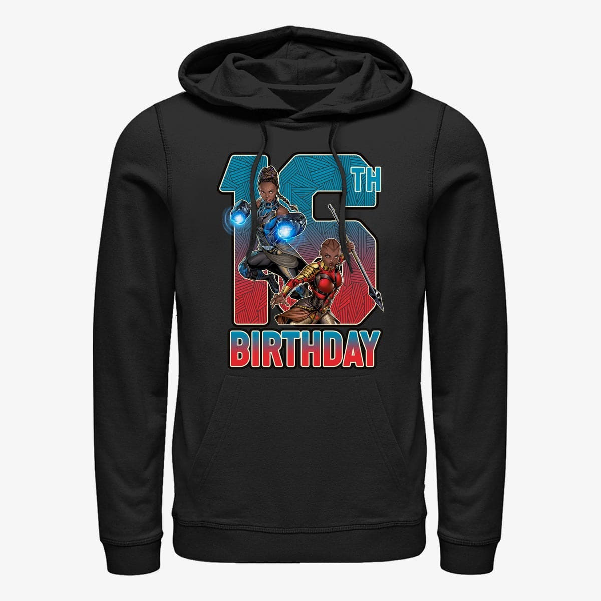 Mikiny Merch Marvel Avengers Classic - Shuri Okoye 16th Bday Unisex Hoodie Black