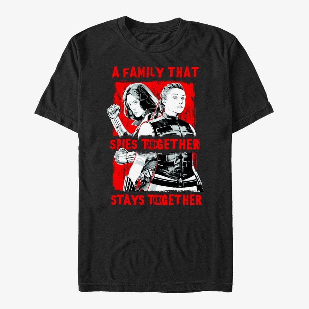 Trička Merch Marvel Black Widow: Movie - Spy Together Unisex T-Shirt Black