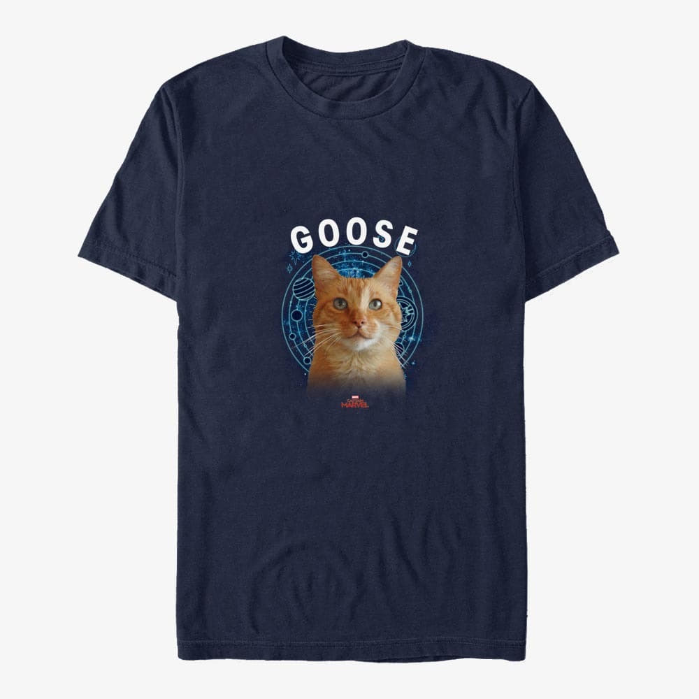 Trička Merch Captain Marvel: Movie - Goose Cat Unisex T-Shirt Navy Blue