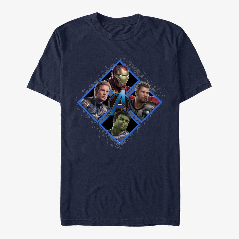 Trička Merch Marvel Avengers: Endgame - Square Box Unisex T-Shirt Navy Blue