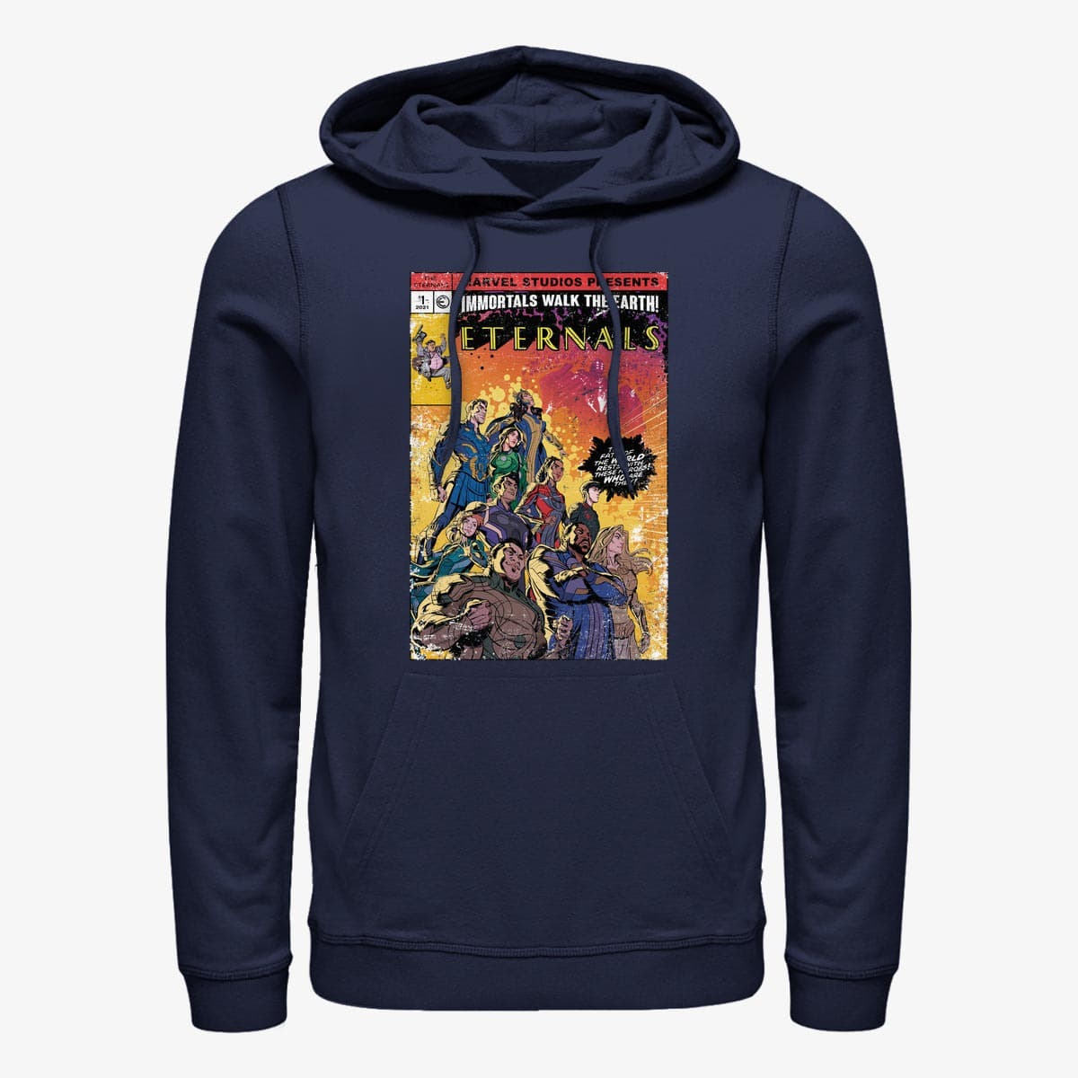 Mikiny Merch Marvel The Eternals - VINTAGE STYLE COMIC COVER Unisex Hoodie Navy Blue