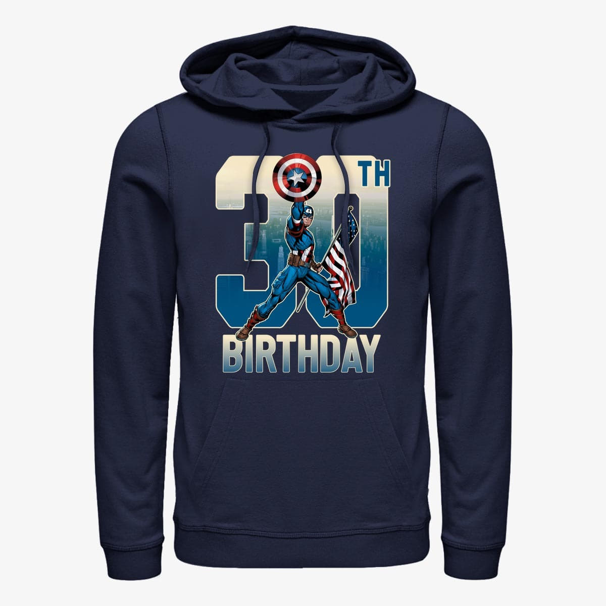 Mikiny Merch Marvel Avengers Classic - Capt America 30th Bday Unisex Hoodie Navy Blue