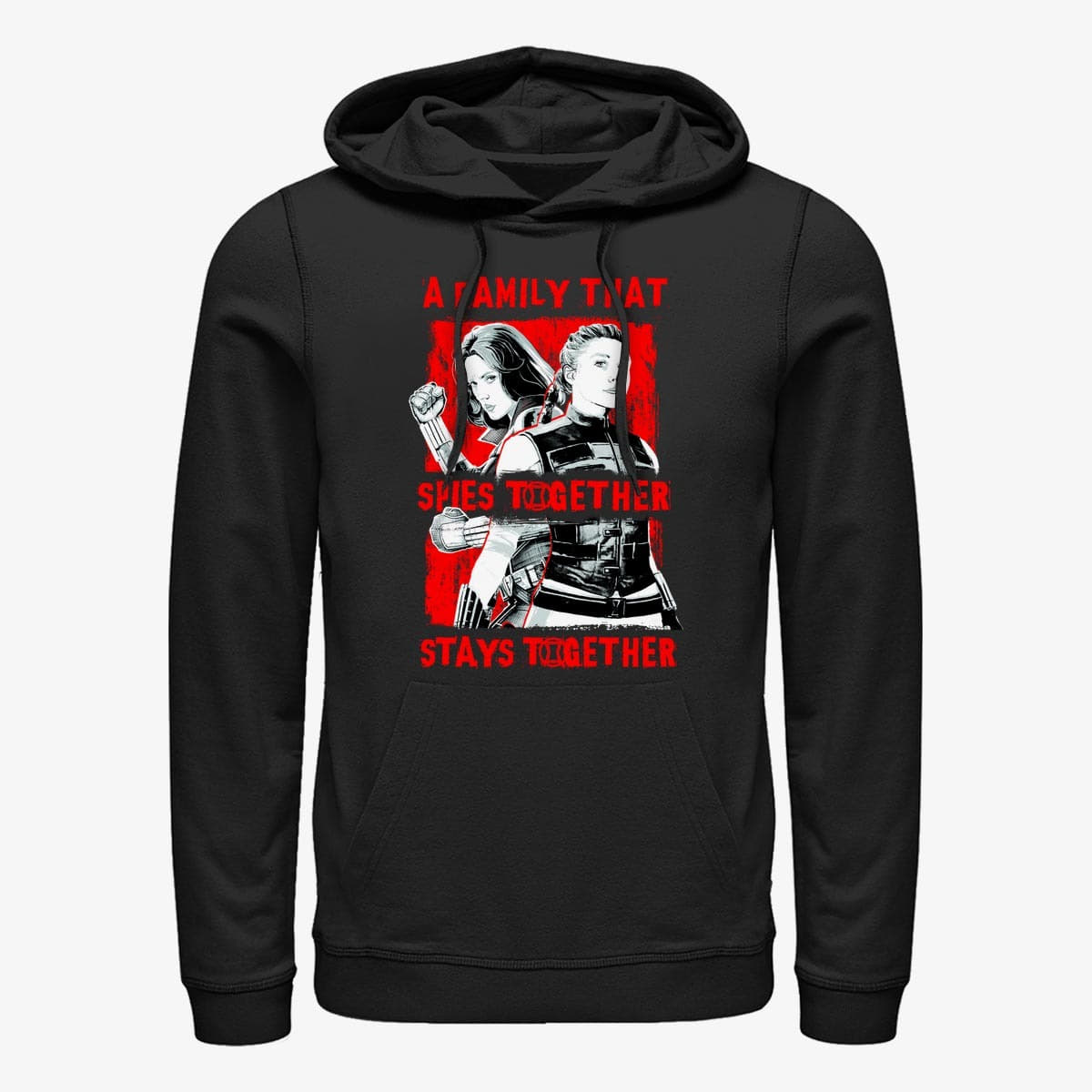 Džemperiai su gobtuvais ir džemperiai Merch Marvel Black Widow: Movie - Spy Together Unisex Hoodie Black