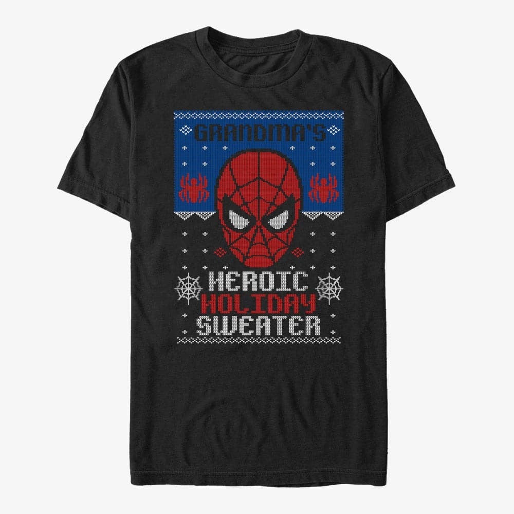 Trička Merch Marvel Avengers Classic - Holiday Sweater Grandma Unisex T-Shirt Black
