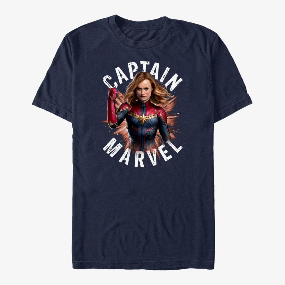 Trička Merch Marvel Avengers: Endgame - Cap Marvel Burst Unisex T-Shirt Navy Blue