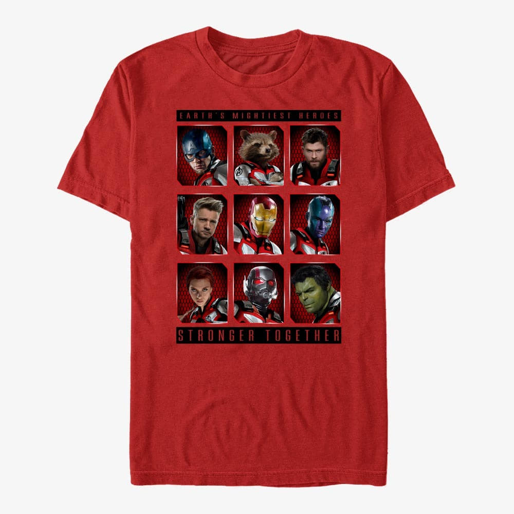 Trička Merch Marvel Avengers: Endgame - Mightiest Heroes Stack Unisex T-Shirt Red