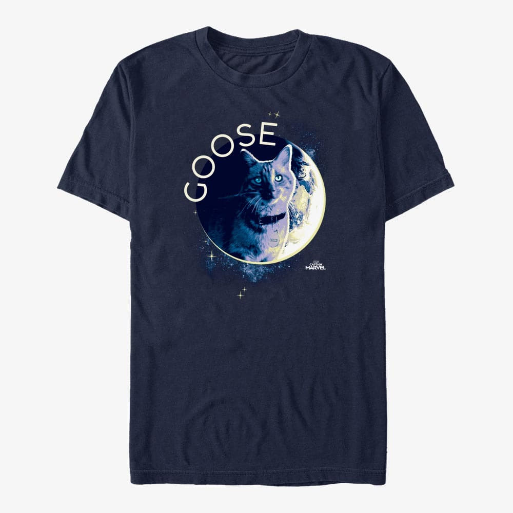 Koszulki Merch Captain Marvel: Movie - Goose Moon Unisex T-Shirt Navy Blue