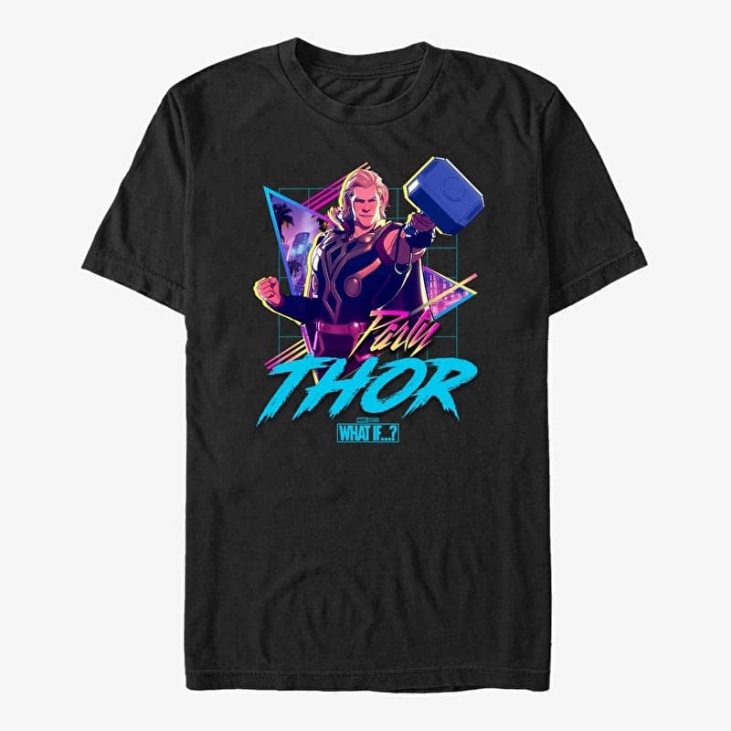 Merch Marvel What If...? - Vaporwave PartyThor Unisex T-Shirt Black