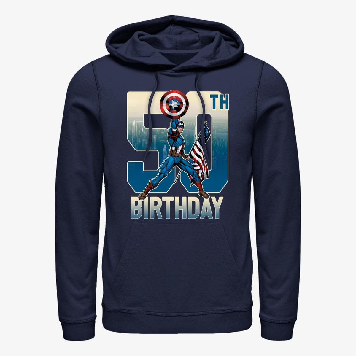 Kapuutsikud ja kampsunid Merch Marvel Avengers Classic - Capt America 50th Bday Unisex Hoodie Navy Blue