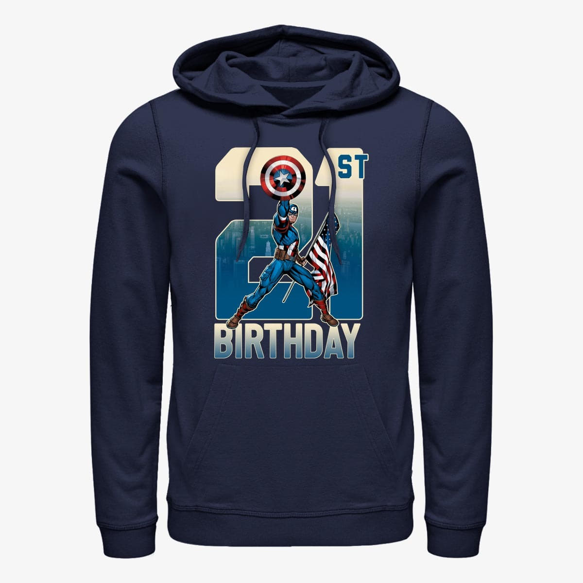 Moletons e blusas de moletom Merch Marvel Avengers Classic - Capt America 21st Bday Unisex Hoodie Navy Blue
