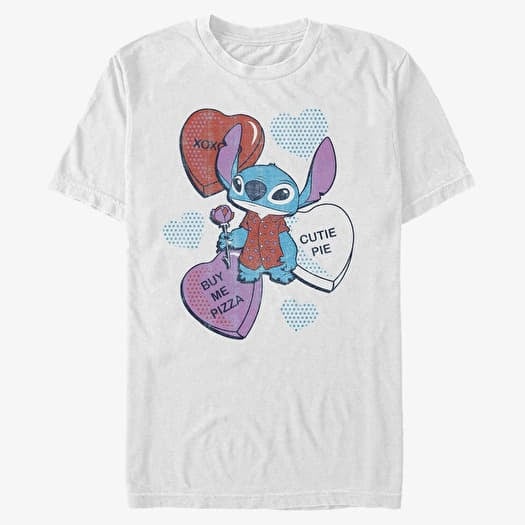 T-skjorte Merch Disney Classics Lilo & Stitch - Heart Pizza Unisex T-Shirt White