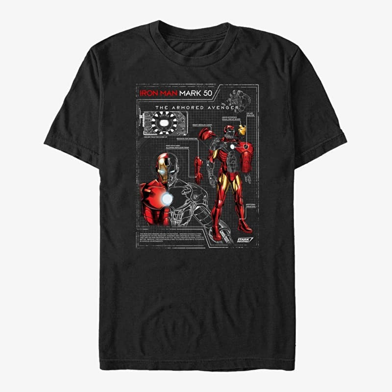 T-Shirt Merch Marvel Avengers Classic - Ironman Schematic Unisex T-Shirt Black