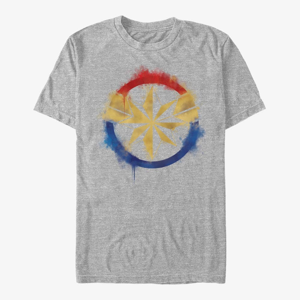 Trička Merch Marvel Avengers: Endgame - Captain Marvel Spray Logo Unisex T-Shirt Heather Grey