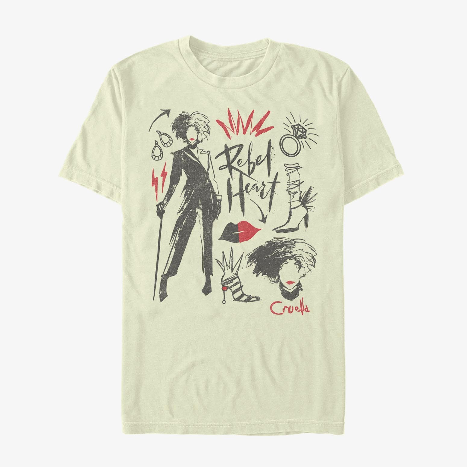 Tricouri Merch Disney Classics DNCA - CRUELLA FASHION SKETCHES Unisex T-Shirt Natural
