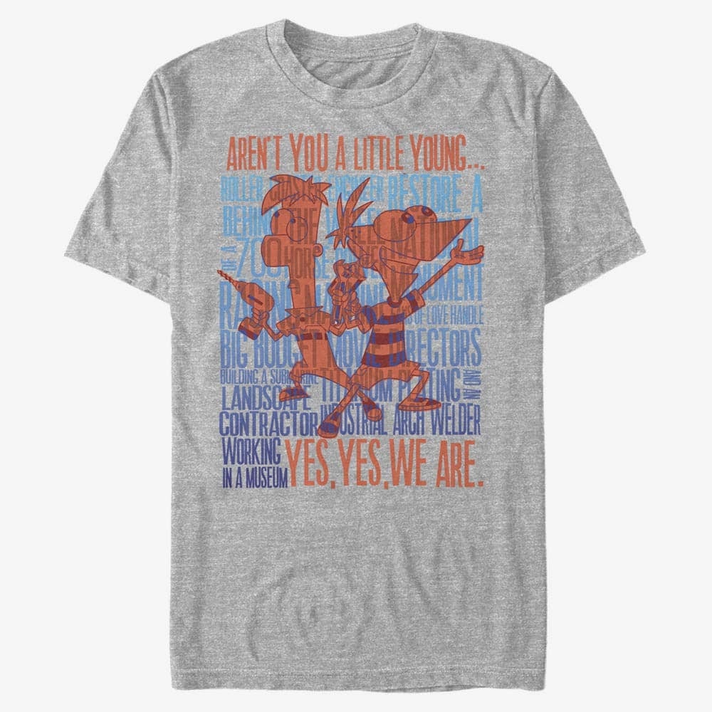 Trička Merch Disney Classics Phineas And Ferb - A Little Young Unisex T-Shirt Heather Grey