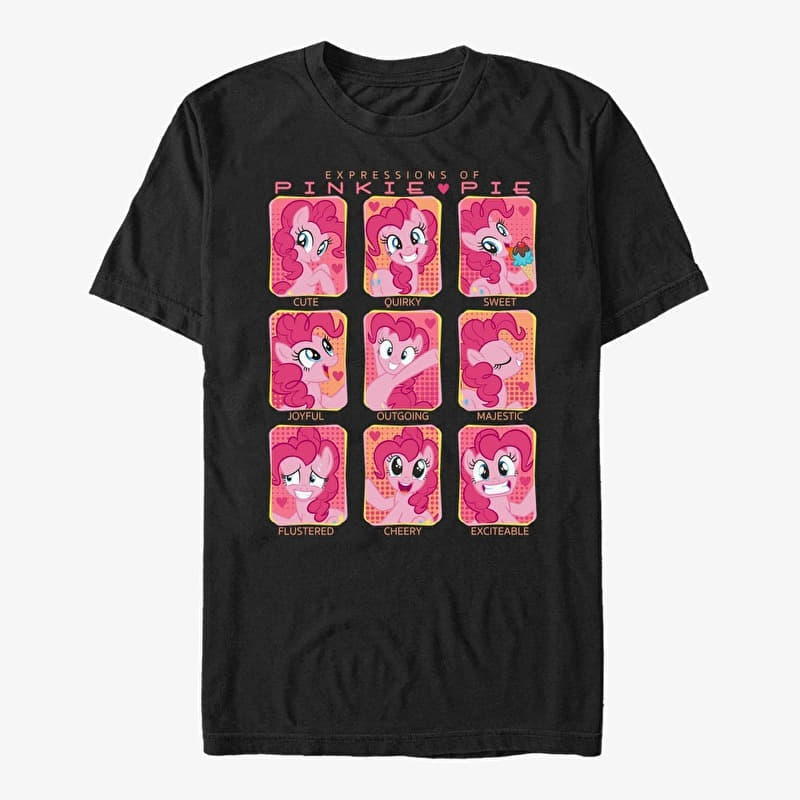 T-shirt Merch Hasbro My Little Pony - Pinkie Pie Faces Unisex T-Shirt Black