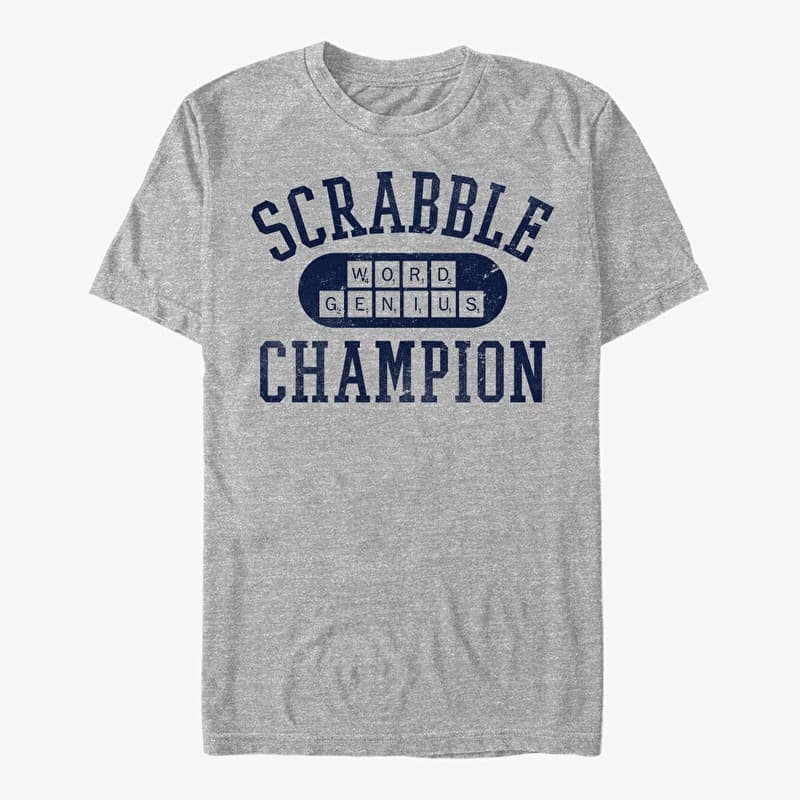 T-Shirt Merch Hasbro Scrabble - SCRABBLE CHAMPION COLLEGIATE Unisex T-Shirt Heather Grey