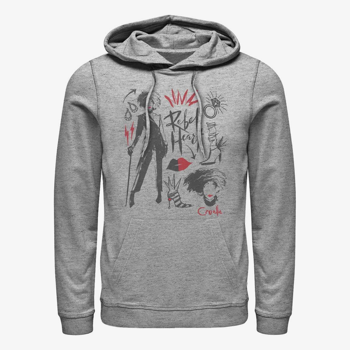 Dukserice Merch Disney Classics DNCA - CRUELLA FASHION SKETCHES Unisex Hoodie Heather Grey